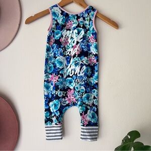 RAGS TO RACHES‎ blue floral RISE & SHINE pull on romper girls SIZE 2T